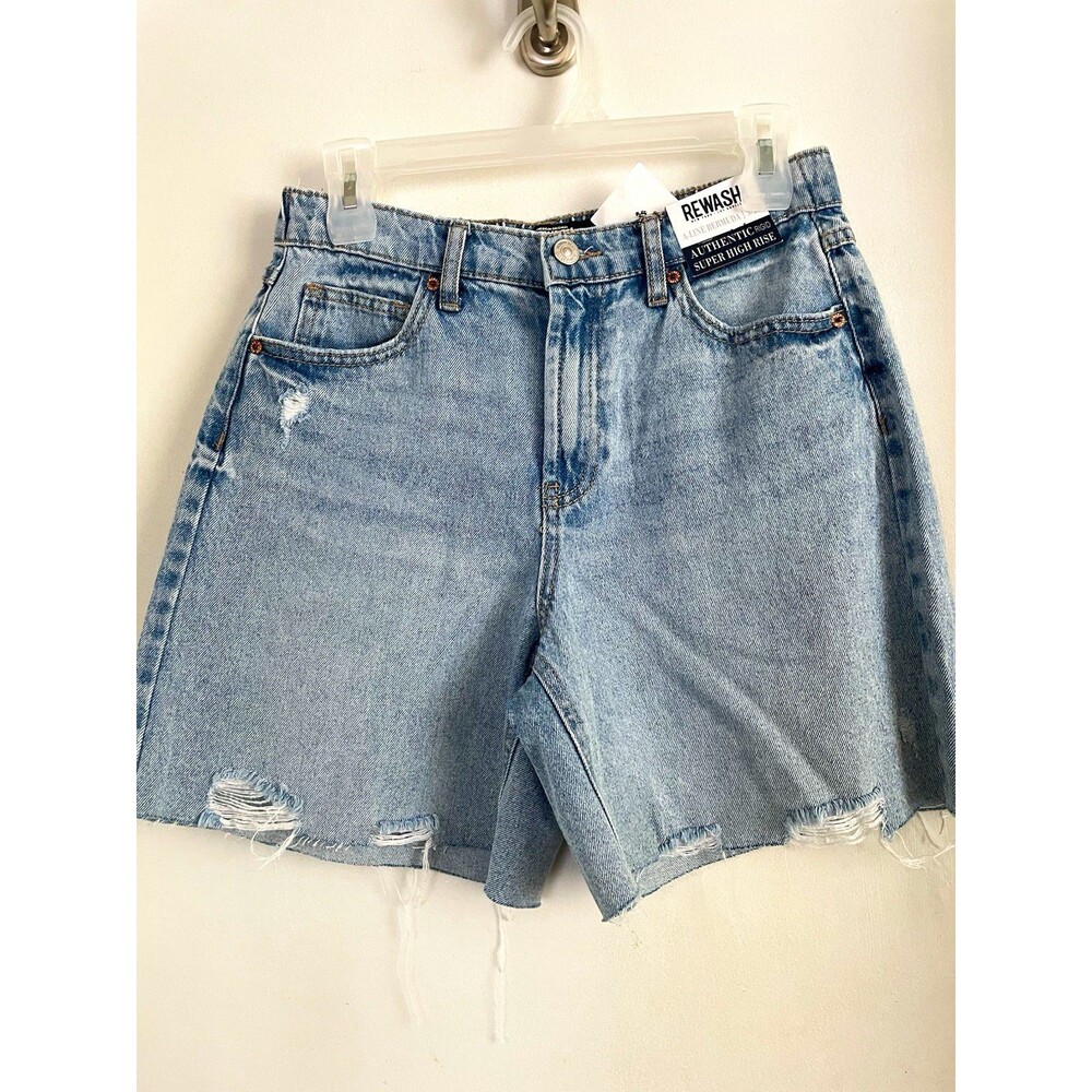Rewash Women's Blue Denim Bermuda Shorts 26 High Rise Distressed Button 6" S 3